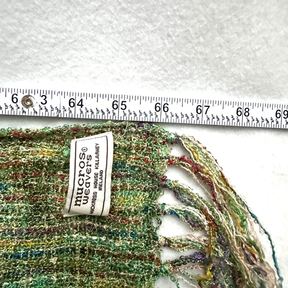 Mucros Weavers Ireland Green Multi Color Textured Fringe Scarf Muckross House
